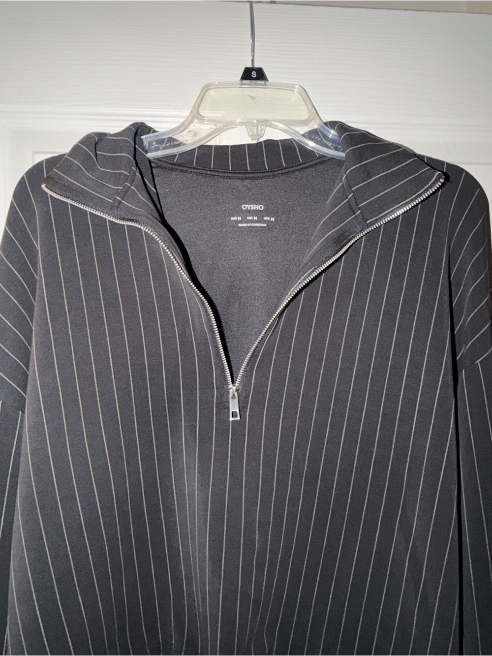 Oysho Black Pinstripe Half-Zip Sweater